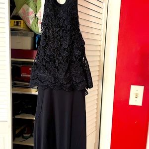 Long black dress. Crocheted halter top. Size 0